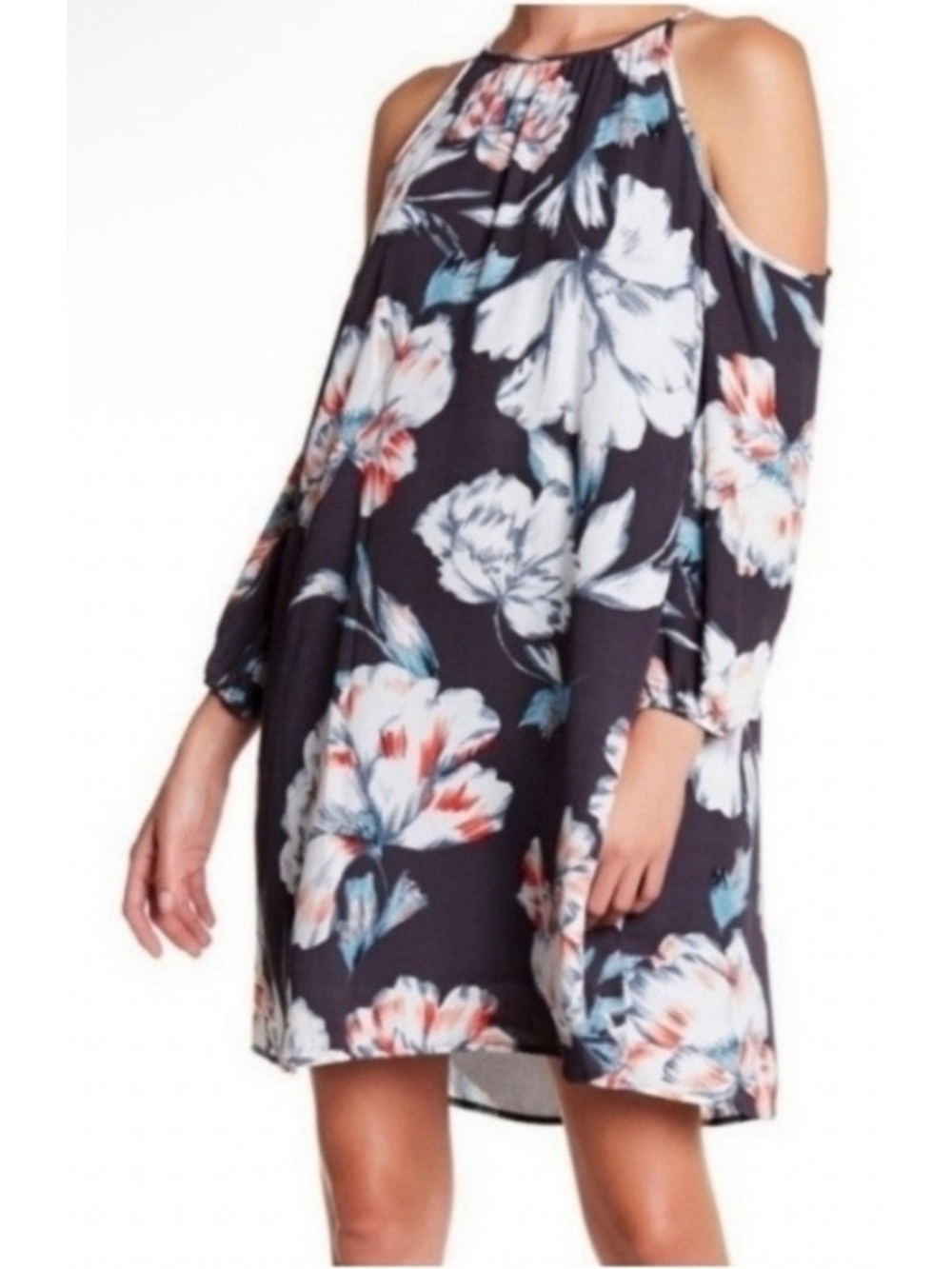 1. State On Point Dress Ebony Floral Cold Shoulder Long Sleeve Size XS New NWT